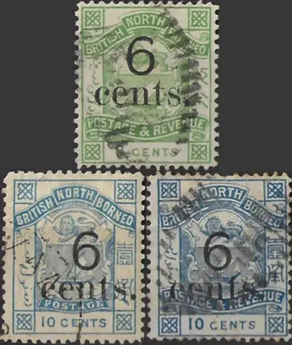 North Borneo, Coat of ARMS, 1891 - 92, 8c, 2x10c, SG 55-57