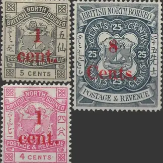 North Borneo, Coat of ARMS, 1893, 4c, 5c, 25c, SG 63 - 65