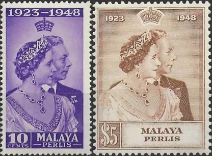 Perlis, Silver Wedding Anni., 1948, 10c, $5, SG 1, 2
