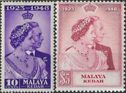 Kedah, Silver Wedding Anni., 1948, 10c, $5, SG 70, 71