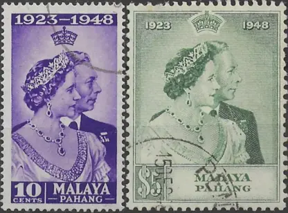 Pahang, Silver Wedding Anni., 1948, 10c, $5, SG 1, 2