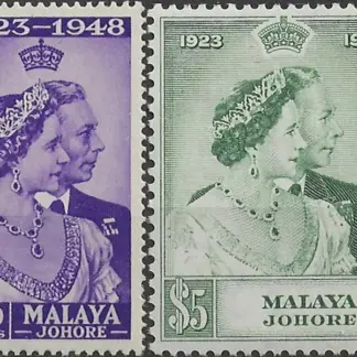 Johore, Silver Wedding Anni., 1948, 10c, $5, SG 131, 132