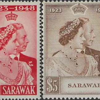 Sarawak, Silver Wedding Anni., 1948, 8c, $5, SG 165, 166