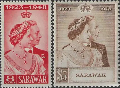 Sarawak, Silver Wedding Anni., 1948, 8c, $5, SG 165, 166