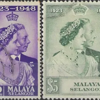 Selangor, Silver Wedding Anni., 1948, 10c, $5, SG 88, 89