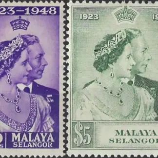 Selangor, Silver Wedding Anni., 1948, 10c, $5, SG 88, 89