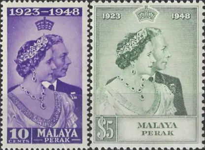 Perak, Silver Wedding Anni., 1948, 10c, $5, SG 122, 123