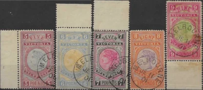 Queen Victoria CTO, Victoria 1887-90, £5 to £9, SG 324-8