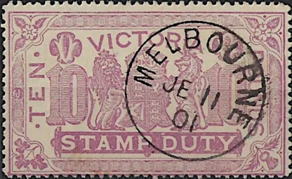 Stamp Duty CTO, Victoria 1884, £10, SG 279, ASC F36