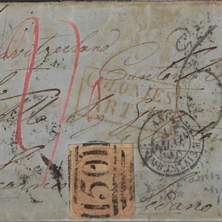 Registered Letter, Victoria 1854, 1/-, SG 34 with 32a