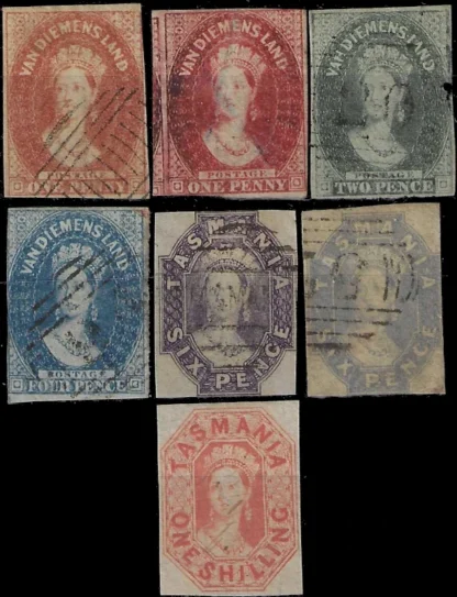 Queen Victoria, Tasmania 1855-64, 1d - 1/-, ASC 3a - 7