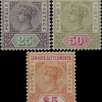 QV, Straits Settlements 1892-99, 25¢ - $5, SG 103 - 5
