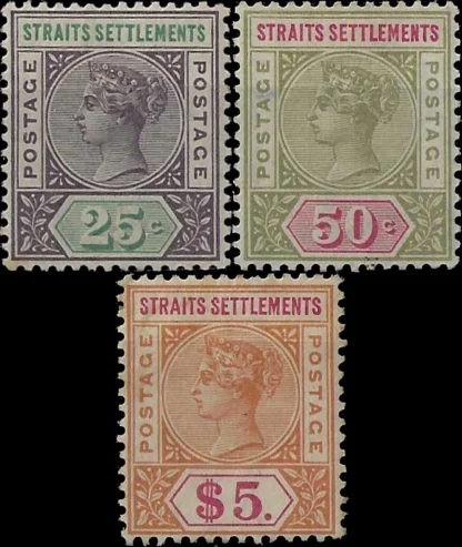 QV, Straits Settlements 1892-99, 25¢ - $5, SG 103 - 5