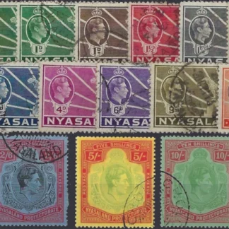 King Goerge VI, Nyasaland 1938, ½d - £1 , SG 130-43