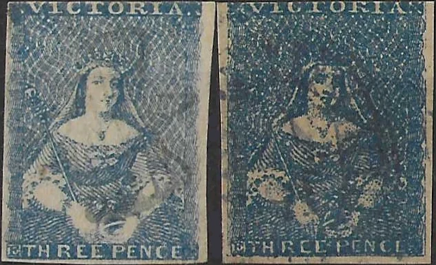 Queen Victoria, Victoria 1851, 3d, SG 7 & 7a, ASC 3