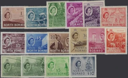 QE II Defin. North Borneo 1950, 1c-$50, SG 372/86 & 384a