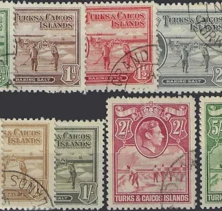 KGVI, Turks & Caicos Islands 1938, ¼d-10/-, SG 194-205