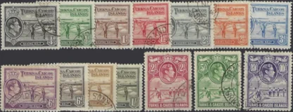 KGVI, Turks & Caicos Islands 1938, ¼d-10/-, SG 194-205