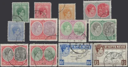 King George VI, St Kitts Nevis 1938, ½d-£1, SG 67-77f