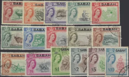 QE II Definitives, Sabah 1964, 1c - $10, SG 408 - 23