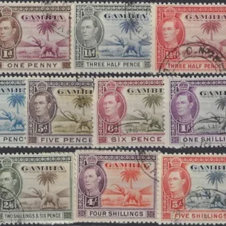 King George VI, Gambia 1938, ½d - 10/-, SG  150-61