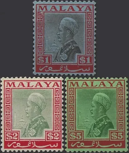 Monarch, Selangor 1936, $1 - $5 (3 Top Values), SG  83-5