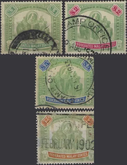 Fiscals, Malaya States 1925-31, $1 - $25, SG  77-82
