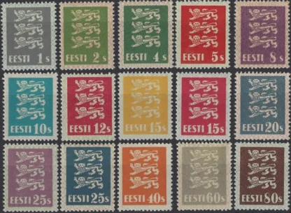 Definitives, Estonia 1928, 1s - 80s, SG  73-87