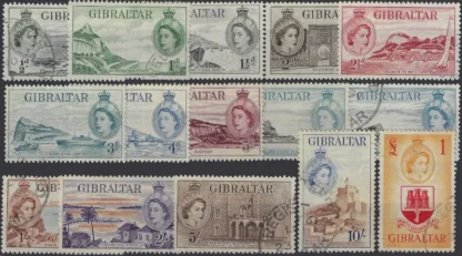 Queen Elizabeth II, Gibraltar 1953-59, ½d-£1, SG 145-158