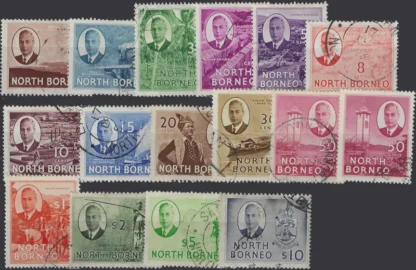 KEVI, North Borneo 1950-52, 1c - $10, SG 356-70 & 366a