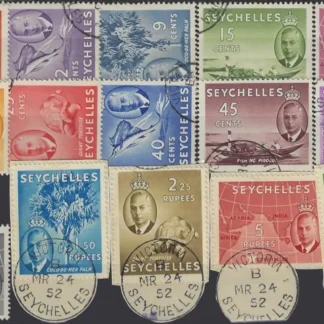King George VI, Seychelles 1952, 3c - 10Ru, SG 158 - 72