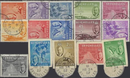 King George VI, Seychelles 1952, 3c - 10Ru, SG 158 - 72