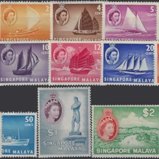 Queen Elizabeth II, Singapore 1955-59, 1c - $5, SG 38 - 52