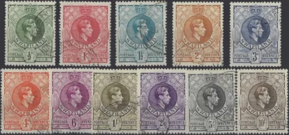 King George VI, Swaziland 1938, ½d - 10/-, SG 28 - 38