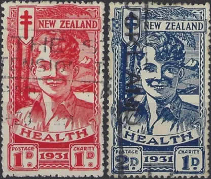 Smiling Boy, New Zealand 1931, 1d & 2d, SG 546 - 47