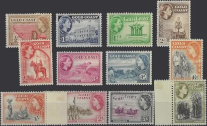 Queen Elizabeth II, Gold Coast 1952-54, ½d-10/-, SG 153-64