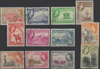 Queen Elizabeth II, Gold Coast 1952-54, ½d-10/-, SG 153-64