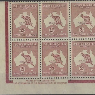 Kangaroos, Aust. 1945-8 2/- C of A WMK, ACSC 41z (blk of 6)