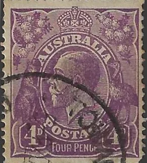 KGV, Australia 1921 - 22, 4d Single WMK, ACSC 111A(2)ra