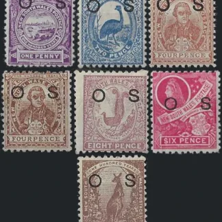 OS Defn. Set, New South Wales 1888 - 90, 1d-1/-, SG 039-44