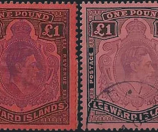 KGVI, Leeward Island 1938 - 42, £1, SG  114 & 114a