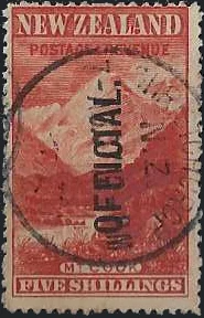 Mt Cook, New Zealand 1907 - 11, 5/-, SG  067, ASC 54
