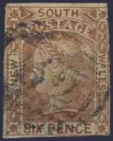 Queen Victoria, New South Wales 1852, 6d No WMK, SG7b