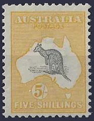 Kangaroos, Australia 1913, 5/- 1st WMK, SG13, ASC 12