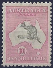 Kangaroos, Australia 1913, 10/- 1st WMK, SG14, ASC 13