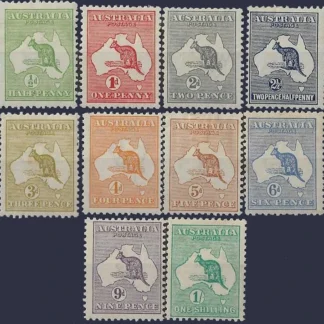 Kangaroos, Australia 1913, ½d - 1/- 1st WMK, SG1 - 10