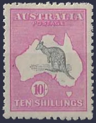 Kangaroos, Australia 1918, 10/- 3rd WMK, SG43a, ASC 43