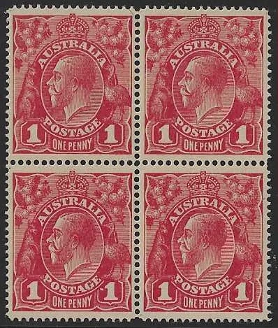 KGV, Australia 1914, 1d Single Watermark, BW 70(3)m