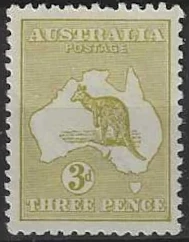 Kangaroos, Australia 1917, 3d 3rd Watermark, SG 37da