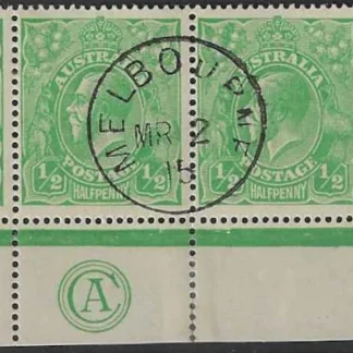 KGV, Australia 1918, ½d Single Watermark, BW 63(2)2b